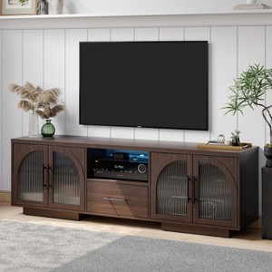 SOLACE FURNITURE 70" TV Stand for 80” TVs, Entertainment Center with LED Lights and Arched Glass Doors - 1 of 4
