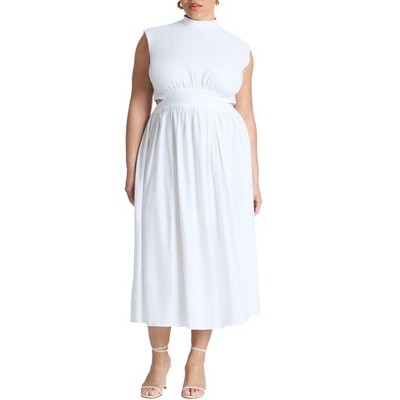 ELOQUII Women's Plus Size Linen High Neck Dress