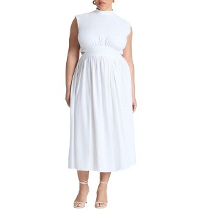 ELOQUII Women's Plus Size Linen High Neck Dress - 1 of 3