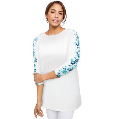 Jessica London Women's Plus Size Stretch Cotton Boatneck Tunic