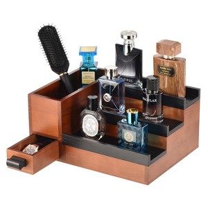 Unique Bargains Wood Velvet Lining Hidden Compartment Perfume Stand Organizer 3 Tiers - 1 of 4