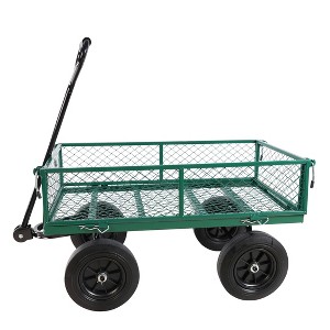 FURNIinspire Wheelbarrows And Lawn Carts Solid Wheels Tools Cart Wagon Cart, Metal Lawn Cart For Picnic, Shopping, Green, 37“*19"*45" - 1 of 4