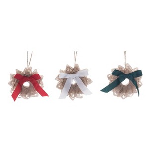 Transpac Burlap Ribbon Wreath Ornament Set of 3 Christmas Home Decorations - 1 of 1