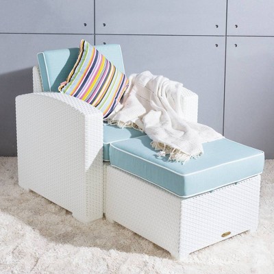 Magnolia White Rattan Club Chair with Blue Cushions