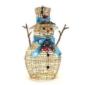 LuxenHome Snowman Plastic Ribbon Holiday Decoration with Battery Operated Lights Brown - 1 of 4