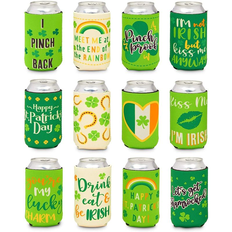 Sparkle and Bash 12 Pack Can Cooler, Bottle Holder for St Patrick Day Party (2.5 x 4.3 in), 1 of 9