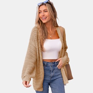Women‘s Beige Effortless Chic Open Front Cardigan with Pockets - Cupshe - 1 of 4