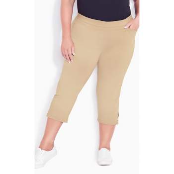 Women's Plus-Size Pull-On 17in Stretch Capris with Pearl Button