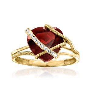 Ross-Simons 3.60 Carat Garnet Heart Ring With Diamond Accents in 14kt Yellow Gold - 1 of 4