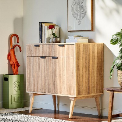 Natural Mango Wood Cabinet with Black Hardware and Drawers