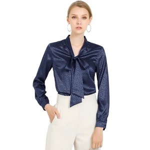 INSPIRE CHIC Women's Irregular Dotted Printed Work Long Sleeve Front Tie V Neck Blouse - 1 of 4