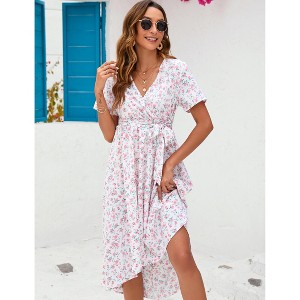 nursing dresses casual Belted Nursing Midi with Pockets- Beige Floral main image 1