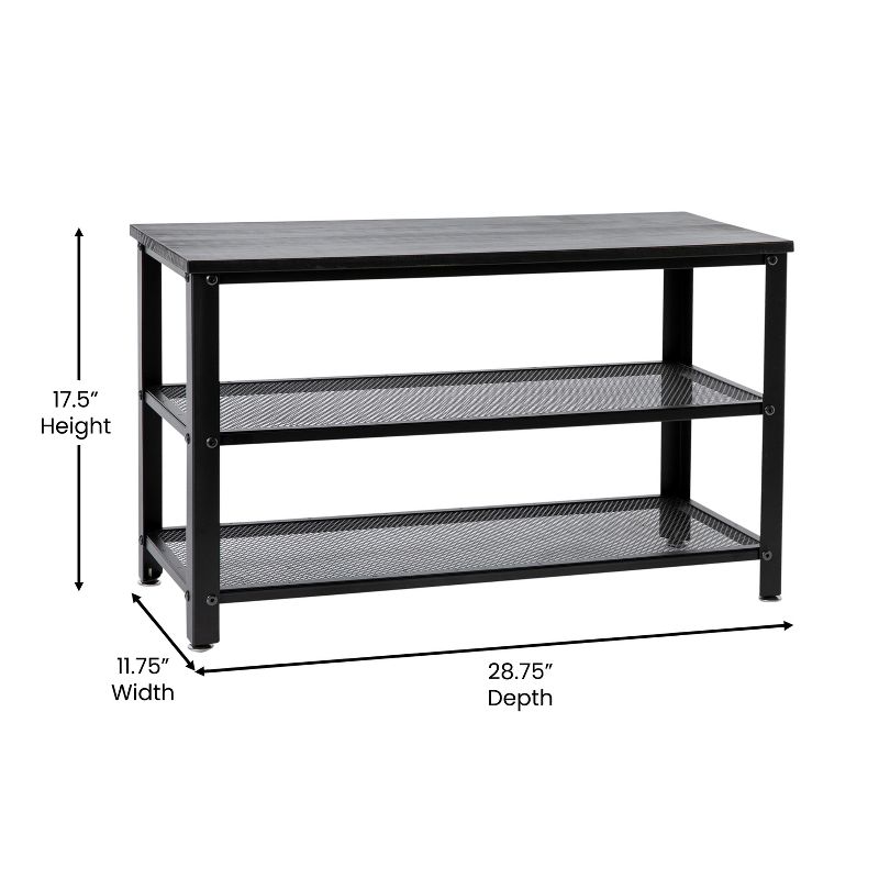 Emma and Oliver 3-Tier Storage Bench with Metal Mesh Shelves for Entryway, Mudroom, or Bedroom, 5 of 11