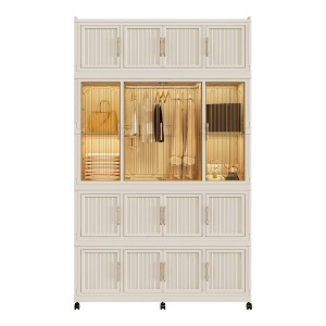 TiramisuBest Wardrobe Closet Organizer with 17 Magnetic Doors, 17 Cubes & 1 Hanging Rod, Includes 6 Hangers, Baby Clothes Storage Cabinet, White - 1 of 4