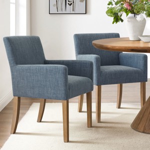 Set of 2 Linen Upholstered Dining Chairs with Arms, Modern Kitchen Chairs with Wooden Legs, Armchairs for Dining Room or Living Room - Panipeachy - 1 of 4