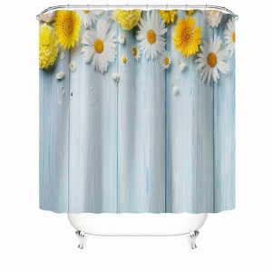 Flowers On The Blue Wooden Board Shower Curtains for Bathroom Waterproof Fabric Bath Curtain Durable Soft Stylish Bathroom Decor 72x72 Inch - 1 of 1