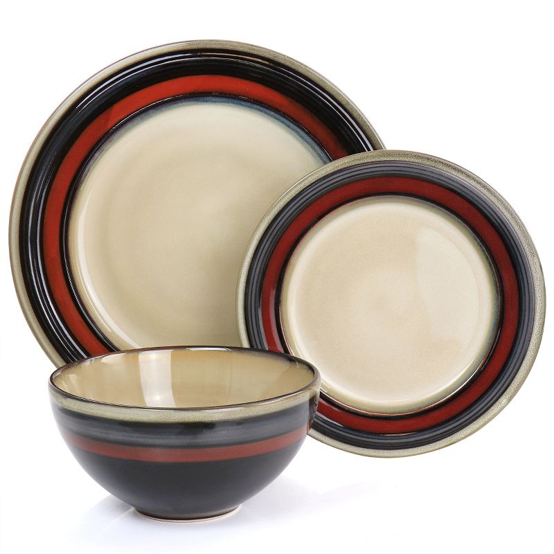 Gibson Elite Everston 12 Piece Stoneware Dinnerware Set in Red and Brown, 2 of 8