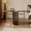ATJafurn 58.9'' Folding Table No Assembly Required, Rectangular Wooden Extendable Dinning Table With Wheels And Storage - 3 of 4