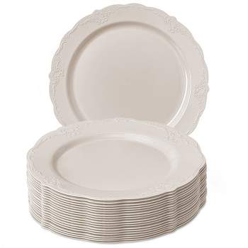 Silver Spoons Elegant Disposable Plastic Plates for Party, Heavy Duty Cream Disposable Plate Set,  (10 PC) - Vintage