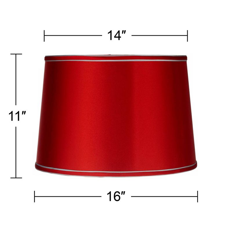 Springcrest Sydnee Satin Red Medium Drum Lamp Shade 14" Top x 16" Bottom x 11" Slant x 11" High (Spider) Replacement with Harp and Finial, 5 of 9