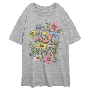 Junior's Lost Gods Nature and Butterflies Oversized T-Shirt - 1 of 2