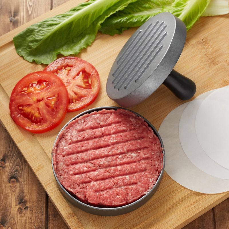 Pure Grill Burger Press, Aluminum BBQ Patty Maker with 100 Wax Papers for Grilling Hamburgers, 4 of 6