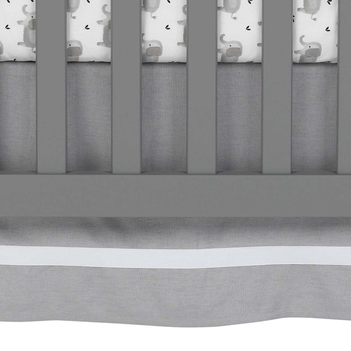 Lambs & Ivy Signature Gray Linen with White Trim 4-Sided Crib Skirt - thumbnail 3