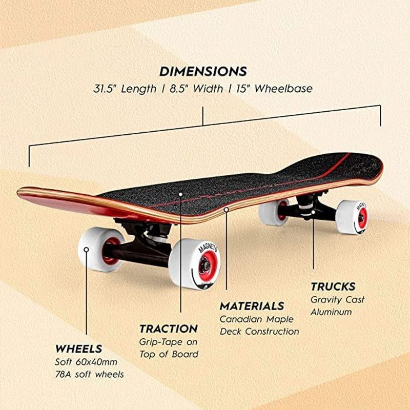 Magneto SUV Skateboards | Fully Assembled 31" x 8.5" Standard Size | 7 Layer Canadian Maple Deck with Free Skate Tool (SUV Blue), 2 of 7