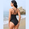 Womens Mesh Swimsuit One Piece V Neck Swimsuits Tummy Control High Waisted Cross Back Hollow Out Swimwears - 2 of 4