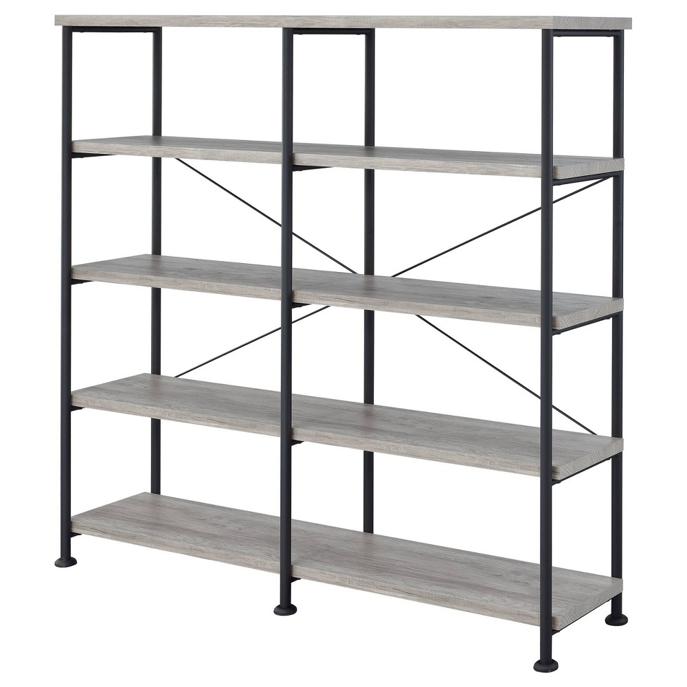 Photos - Garden & Outdoor Decoration 63" Analiese Double Bookcase with 4 Open Shelves in Gray Driftwood - Coaster