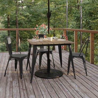 Declan 36" Square Brown Poly Resin Top Black Steel Base Dining Table