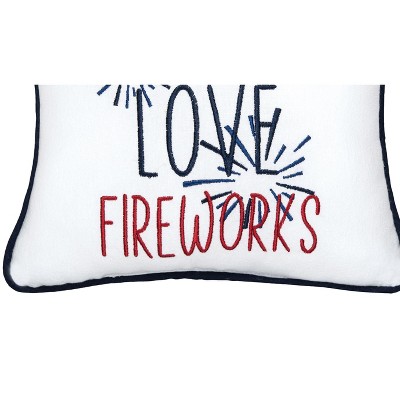Peace, Love, Fireworks Patriotic Embroidered Square Cotton Throw Pillow