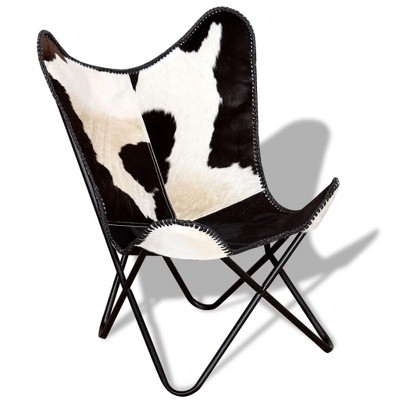 vidaXL Real Cowhide Leather Butterfly Chair – Vintage Style, Ergonomic Design, Black and White, Durable Iron Frame