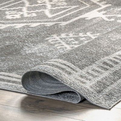 Kyleigh Dark Grey Southwestern Washable Synthetic Area Rug