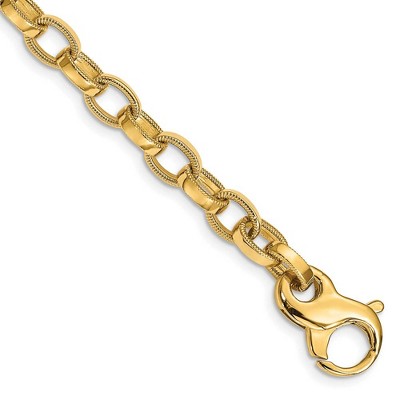 Black Bow Jewelry Men's 6.25mm 14k Yellow Gold Ridged Oval Link Chain Bracelet