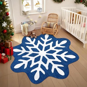 Christmas Round Snowflake Pattern Rug, Washable Non Slip Low Pile Stain Resistant Carpet for Living Room Bedroom Dining Room Classroom Office Nursery - 1 of 4