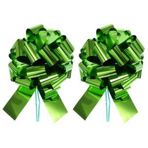 Unique Bargains Bright Durable Metallic Gift Wrapping Large Pull Bow for Wedding 2 Pcs Lawn Green 16 inch - 1 of 4