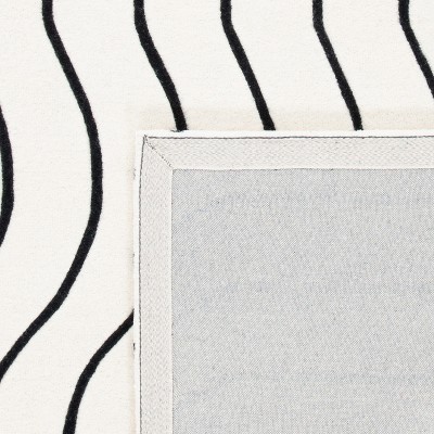 Ivory and Black Tufted Wool Silk Square Area Rug