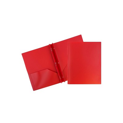 JAM Paper Plastic Two-Pocket School POP Folders w/Metal Prongs Clasps Red 382ECREDD