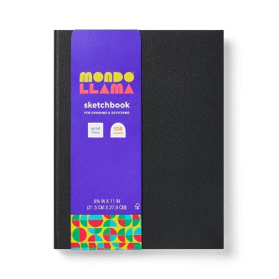 108pg Blank Hardbound Sketchbook 8.5"x11" Black - Mondo Llama™