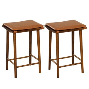 Costway 25.5” Barstool Set of 2 Dining Barstools w/ Footrest & Removable Cushion Rubber Wood & Acacia Wood Frame - 1 of 4