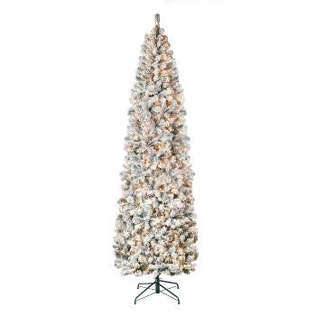 National Tree Company First Traditions Pre-Lit  Pencil Slim Flocked Acacia Hinged Artificial Christmas Tree Clear Lights