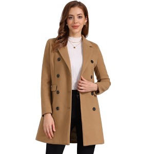 Allegra K Women's Elegant Notched Lapel Double Breasted Long Sleeve Winter Overcoat - 1 of 4