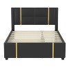 Okak Queen Platform Bed Frame with LED Lights USB Charger & 2 Drawers No Box Spring Needed Upholstered Bed with Gold Decoration & Trundle - 4 of 4