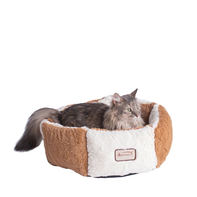 Armarkat Cat Bed For Indoor Cats And Extra Small Dogs, Brown/Ivory, 1 of 9
