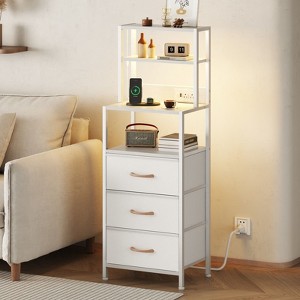 Furnulem Tall Nightstand with 3-Tier Shelves and 3 Fabric Drawers with Light Strip and Power Outlet for Girls Bedroom, Living Room,Hallway, Kid's Room - 1 of 4