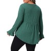 Women's Plus Size Pleat Peplum Curved Hem V Neck Ruffle Sleeve Casual Tunic Blouses - Agnes Orinda - 4 of 4
