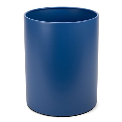 NAT AND JULES Round 9.5 x 8 Iron Metal Bathroom Trash Can Wastebasket Home Office Bedroom Fits 2.25 Gallon Trash Bag Liner, Navy Blue