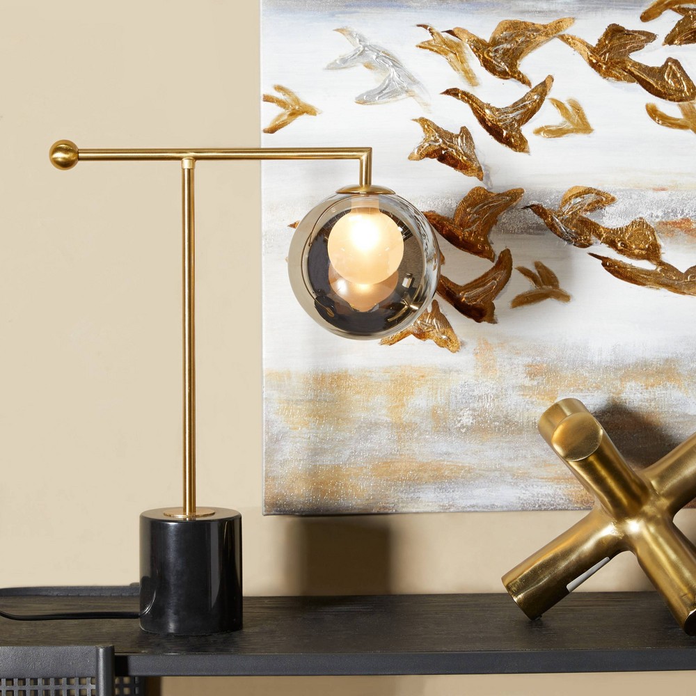 19" x 6" Metal Orb Desk Lamp with Marble Base Silver - Olivia & May: Contemporary Glass Shade, No Assembly Required
