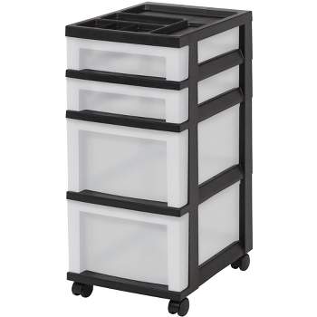 IRIS 4-Drawers Black Rolling Plastic Storage Drawer Cart 33.56-in